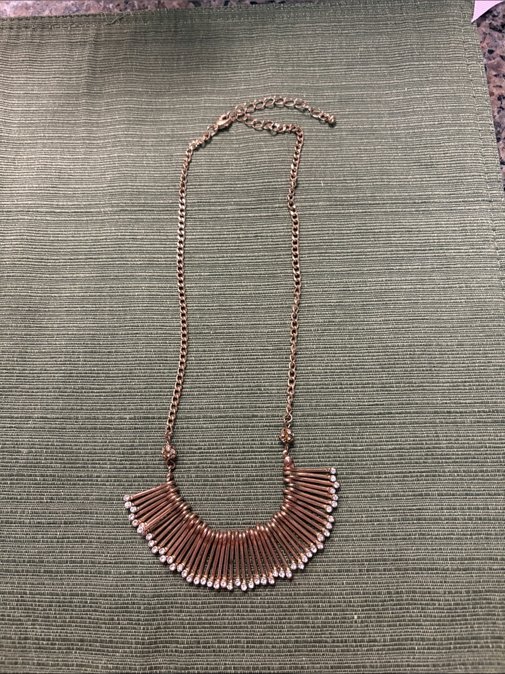 Gold-Tone Fan Fringe Necklace with Clear Crystal Accents